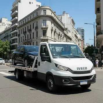 Grúa remolcando un auto negro